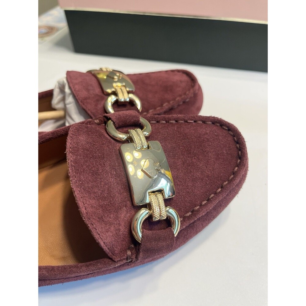 Kate Spade Cherrywood Suede Leather Gold Metal Embellished Loafers Shoes Sz 9M - Picture 14 of 15